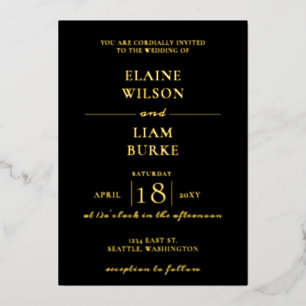 Elégant Black Gold Mariage Foil Invitation