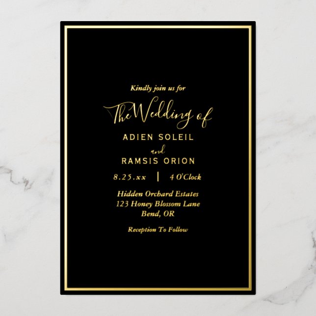 Elégant Black Gold Mariage Foil Invitation (Recto)