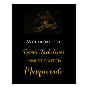 Elegant Black & Gold Masquerade Birthday Welcome   Poster
