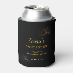 Elegant Black & Gold Masquerade Mask Sweet 16  Can Cooler