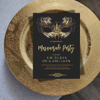 Elegant Black Gold Masquerade Party Birthday