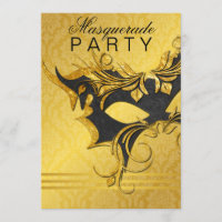Elegant Black & Gold Masquerade Party Invitation