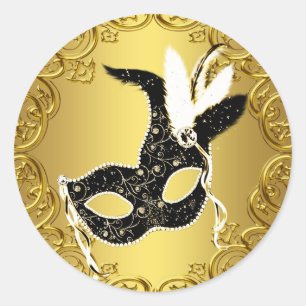 Elegant Black Gold Masquerade Party Stickers