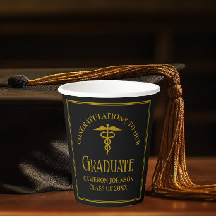Elegant Black Gold Medical School Graduation Party Paper Cups