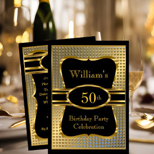 Elégant Black Gold Mens Invitation de fête d'anniv