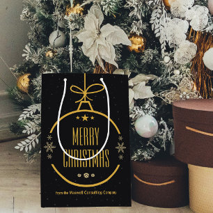 Elegant Black Gold Merry Christmas Custom Company Medium Gift Bag