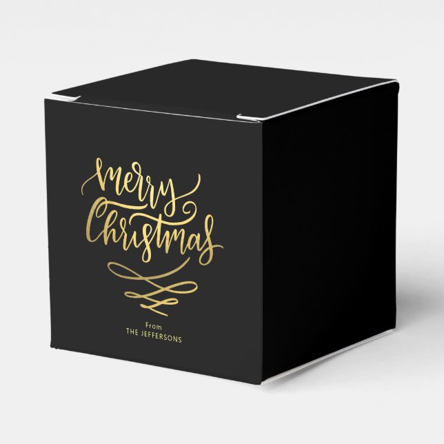 Elegant Black & Gold Merry Christmas Script Favor Box (Front Side)