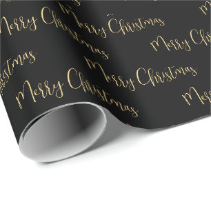 Elegant Black Gold Merry Christmas  Wrapping Paper