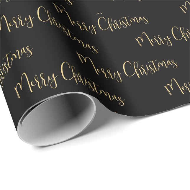 Elegant Black Gold Merry Christmas  Wrapping Paper (Roll Corner)