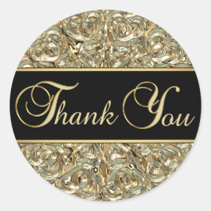 Elegant Black Gold Metallic Glass Thank You Classic Round Sticker