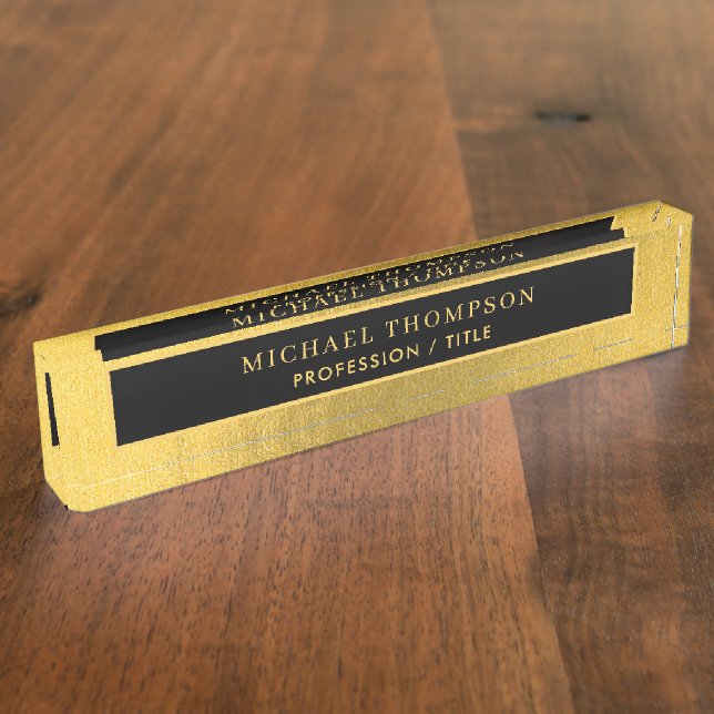 Elegant Black Gold Metallic Personalized Name  Nameplate (Side)