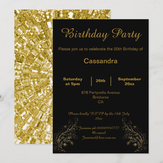 ELEGANT BLACK GOLD METALLIC SHATTER CUSTOM  INVITATION (Front/Back)