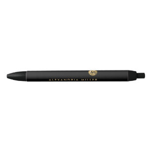 Elegant Black Gold Minimal Monogram Black Ink Pen
