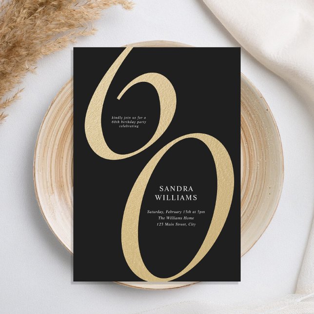 Elegant Black Gold Minimalist 60th Birthday Invitation (Creator Uploaded)