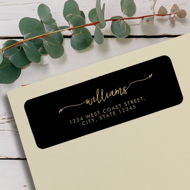 Élégant Black Gold Minimalist Nom de script (Elegant Black Gold Minimalist Script Name Label)