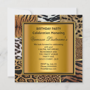 Elegant Black Gold Mixed Animal Birthday Party Invitation
