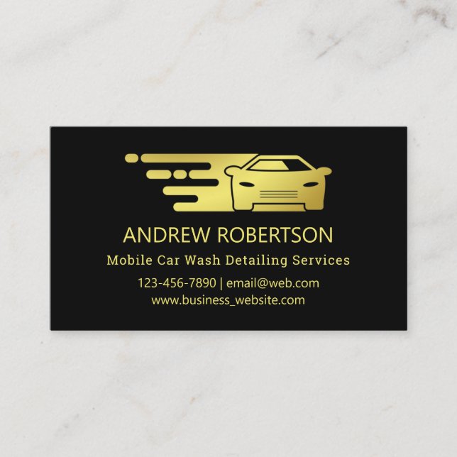 Elegant Black Gold Mobile Auto Car Wash Detailing Business Card (Front)