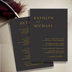 Elegant Black Gold Modern All In One Wedding Invitation