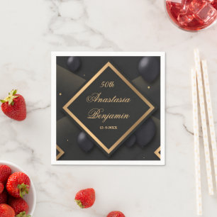 Elegant Black Gold Modern Fifty Birthday Party Napkin