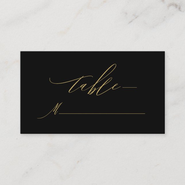 Elegant Black Gold Modern Script Monogram Wedding Place Card (Front)