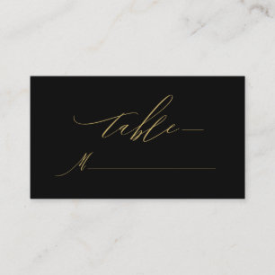 Elegant Black Gold Modern Script Monogram Wedding Place Card