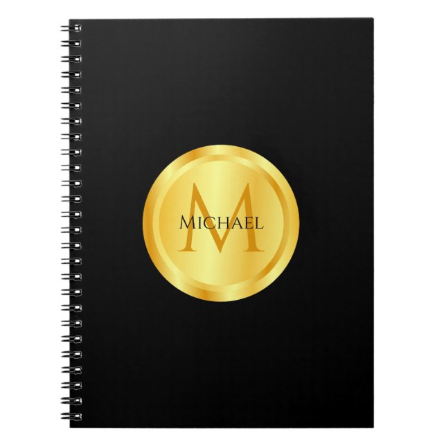 Elegant Black Gold Modern Template Monogram Notebook (Front)