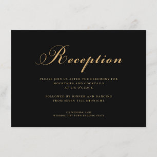 Elegant Black Gold Modern Wedding Reception Enclosure Card