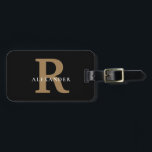 Elegant Black Gold Monogram Bold Typography Name Luggage Tag<br><div class="desc">Elegant Black Gold Monogram Bold Simple Typography Name Stylish Bag Tag</div>
