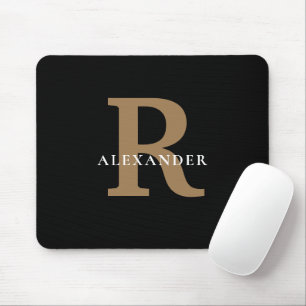 Elegant Black Gold Monogram Bold Typography Name Mouse Pad