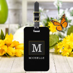 Elegant Black Gold Monogram Chic Personalized Luggage Tag<br><div class="desc">Customize the text, and easily create your personalized luggage tag. Click CUSTOMIZE FURTHER, then click EDIT BACKGROUND to change the background colour. You can TRANSFER this DESIGN on other Zazzle products and adjust it to fit most of the Zazzle items. Standard Studio designs are made in high-resolution vector graphics for...</div>