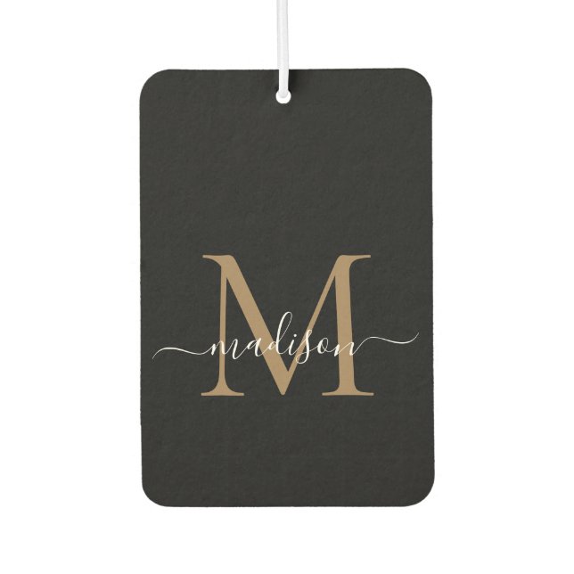 Elegant Black Gold Monogram Cute Girly Chic Script Air Freshener (Front)