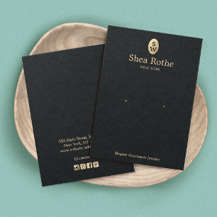 Elegant Black Gold Monogram Earring Display Card
