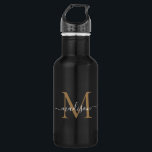 Elegant Black Gold Monogram Feminine Script Name 532 Ml Water Bottle<br><div class="desc">Elegant Black Gold Monogram Feminine Girly Script Name Stainless Steel Water Bottle</div>