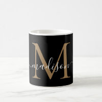 Elegant Black Gold Monogram Girly Script Stylish