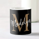 Elegant Black Gold Monogram Girly Script Stylish Coffee Mug<br><div class="desc">Elegant Black Gold Monogram Girly Script Stylish Coffee Mug. Easily personalize this modern elegant coffee mug with your custom monogram and name.</div>