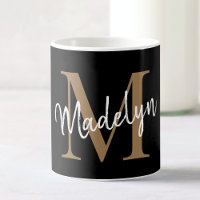 Elegant Black Gold Monogram Girly Script Stylish