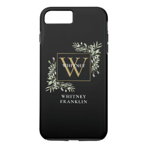 Elegant Black Gold Monogram Greenery Personalized Case-Mate iPhone Case