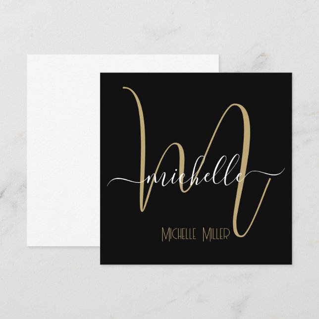elegant black gold monogram initial business name invitation (Front/Back)
