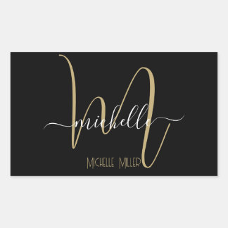 elegant black gold monogram initial business name sticker