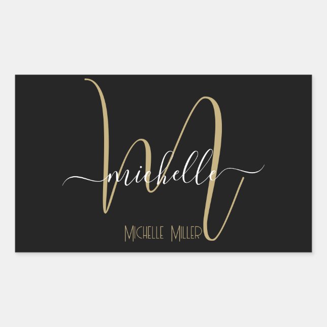 elegant black gold monogram initial business name sticker (Front)