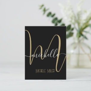 elegant black gold monogram initial business name thank you card