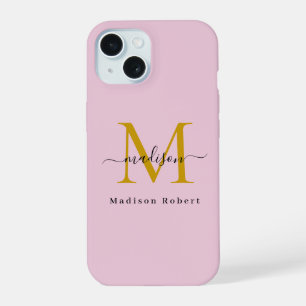 Elegant Black Gold Monogram Initial Funny Script iPhone 15 Case