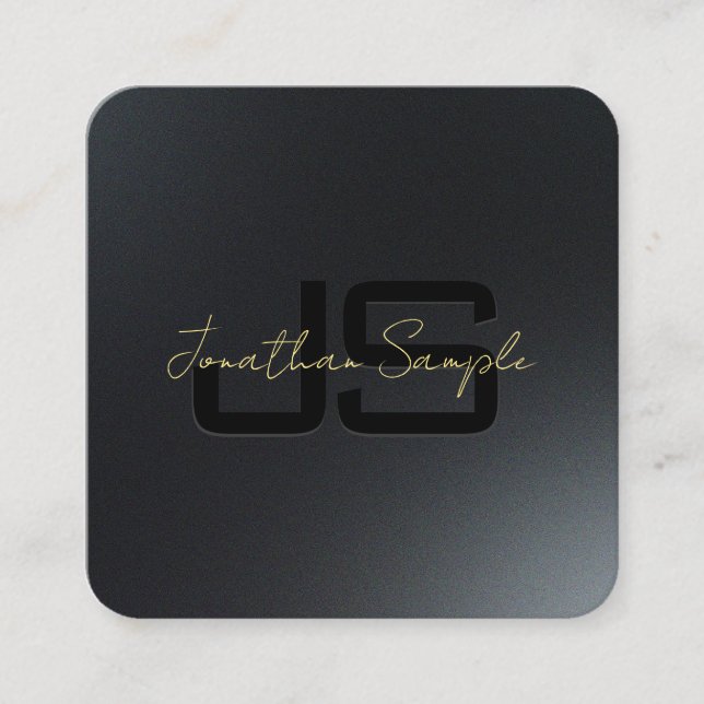 Elegant Black & Gold Monogram Initial Letter Square Business Card (Front)