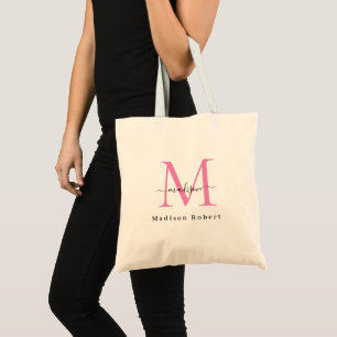 Elegant Black Gold Monogram Initial Script Custom  Tote Bag