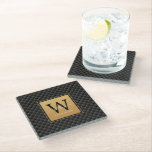Elegant Black Gold Monogram Initial Script Modern Glass Coaster<br><div class="desc">Elegant Black Gold Monogram Initial Script Modern Glass Coaster. Features a luxury black and gold diamond pattern background.</div>