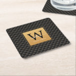 Elegant Black Gold Monogram Initial Script Modern Square Paper Coaster<br><div class="desc">Elegant Black Gold Monogram Initial Script Modern Square Paper Coaster. Features a luxury black and gold background.</div>