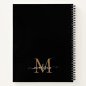 Elegant Black Gold Monogram Initial Script Name Notebook (Back)