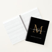 Elegant Black Gold Monogram Initial Script Name Notebook (Inside)