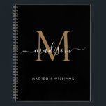 Elegant Black Gold Monogram Initial Script Name Notebook<br><div class="desc">Elegant Black Gold Monogram Initial Script Name Notebook</div>