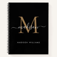 Elegant Black Gold Monogram Initial Script Name